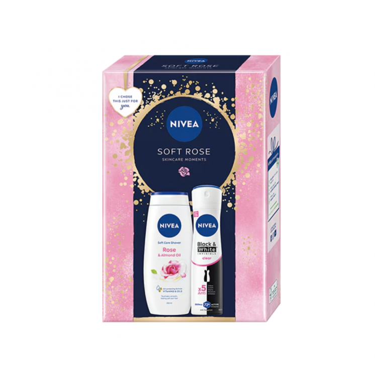 Nivea Xs24 Caseta Soft Rose Gel De Dus+Spray B&W Clear