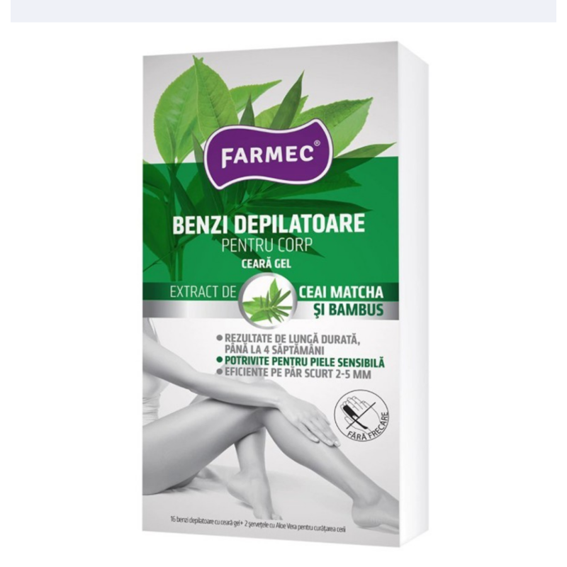 Benzi Depilatoare Farmec Corp Ceara Gel 16 Buc+2 Serv Aloe Ceai Matcha Bambus