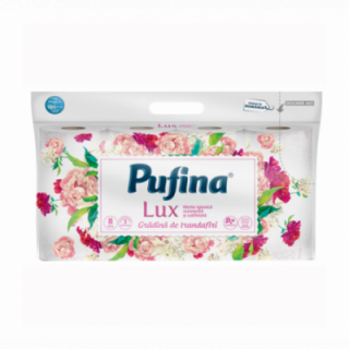 Hartie Igienică Pufina Lux Roses Cu 8 Role Si 3 Straturi